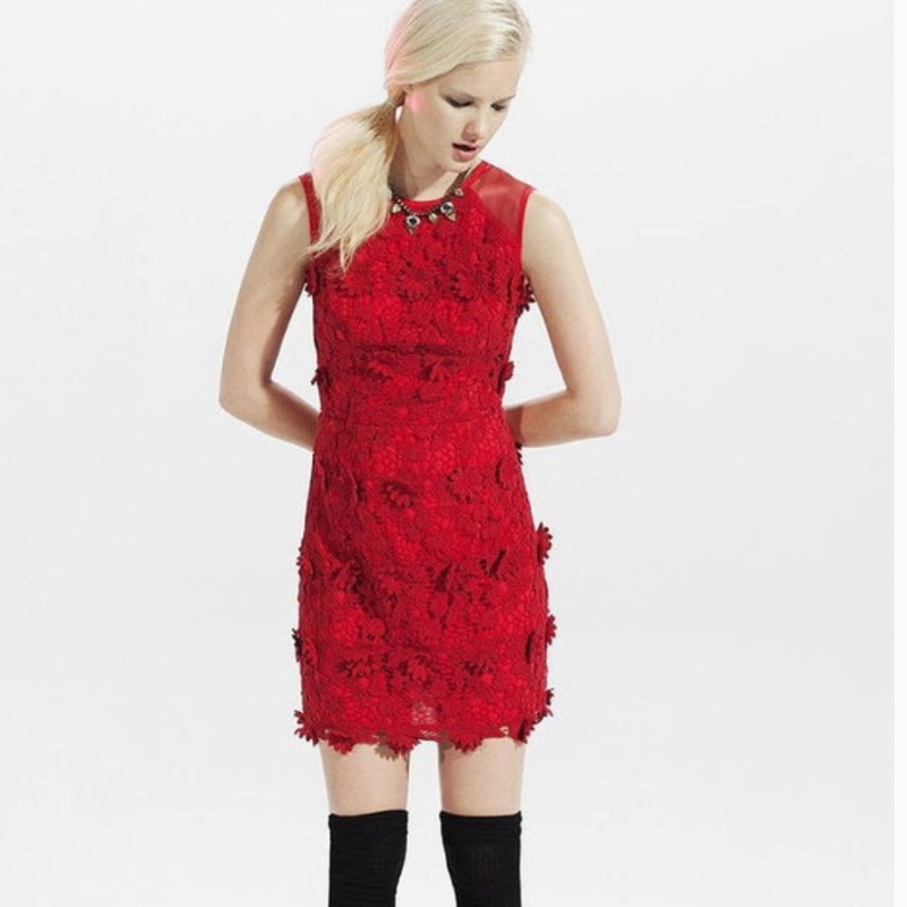 Thistle Pearl Red Lace Appliqué Dress